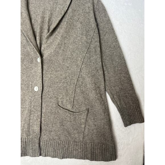 Eileen Fisher Yak Wool Brown Collared Cardigan Lagenlook FLAW sz L Bohemian - Picture 3 of 9